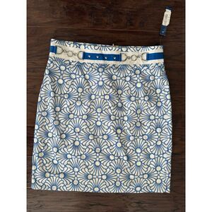 NWT Antonio Melani Blue White Flower Horsebit Mini Skirt 12